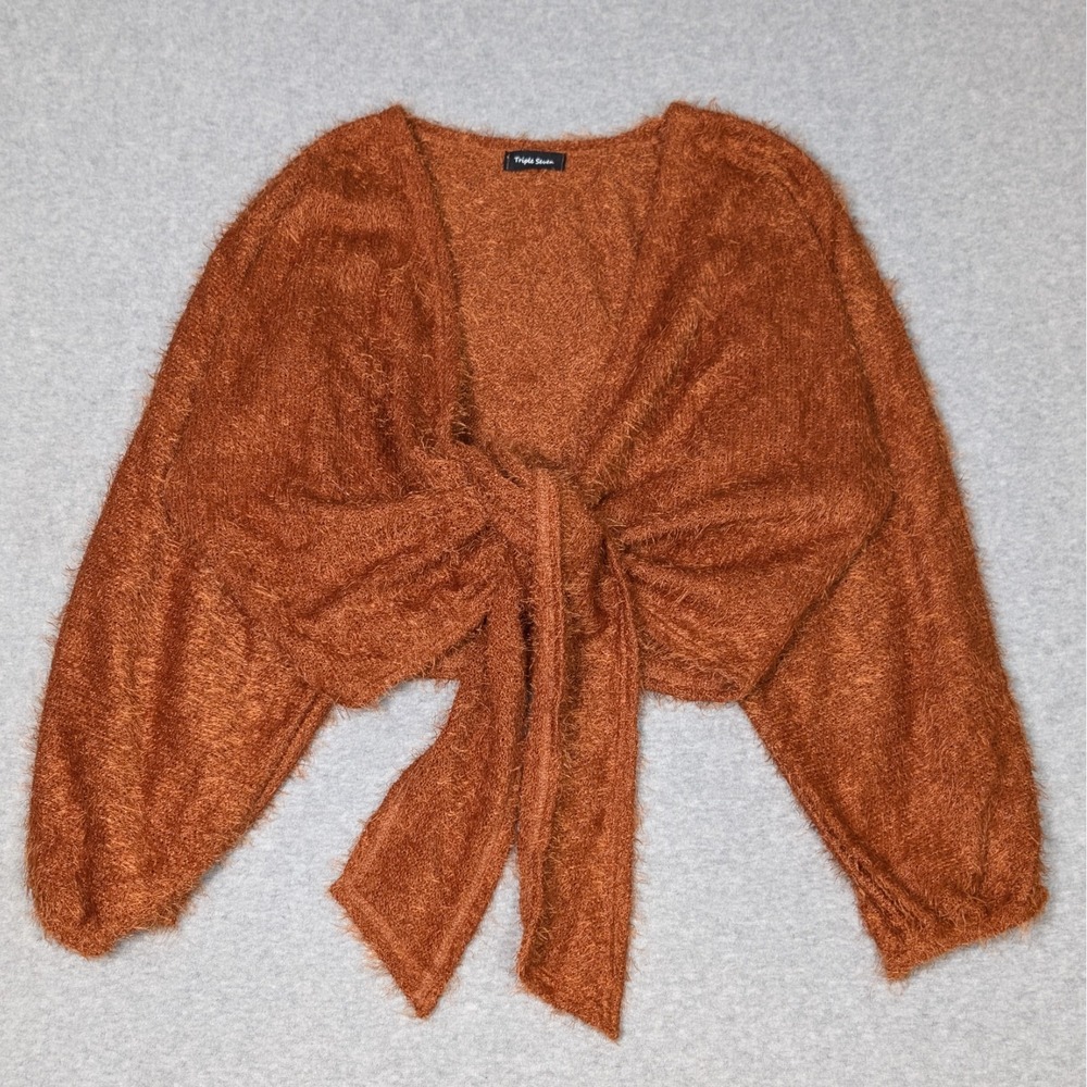 Triple Seven Tie Front Top Womens Size Small Fuzzy Cardigan Sweater